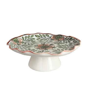 Platou pe picior din ceramică pictată manual, Ø 25 x H 9 cm, multicolor, „Cleo"