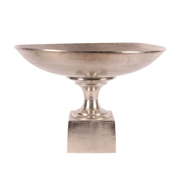 Platou rotund din aluminiu, argintiu, pe bază, finisaj nichelat, 51 x 72 cm, „Festin”