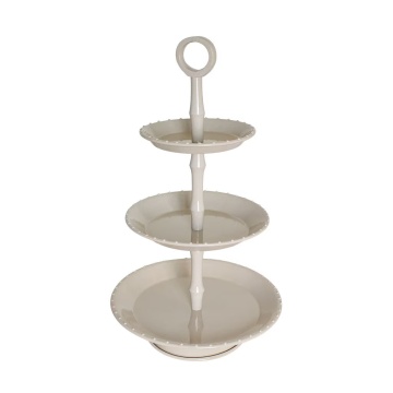 Platou vintage cu 3 niveluri din metal, beige, margini punctate, Ø 22 cm, „Prairie" - Img 4