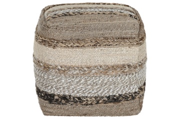 Pouf din iută, lână și bumbac țesut manual, 45 x 45 x 45 cm, „Jute Wool Footrest" - Img 4