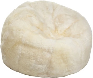 Pouf rotund din 100% blană naturală de oaie din Noua Zeelandă, cu fir lung, D93 × 92 cm, „Ivory L”