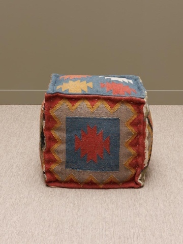 Puf kilim cubic din iută și lână, multicolor, cu alt desen pe fiecare latură, 46 x 46 x 46 cm, „Autumn Killim” - Img 5