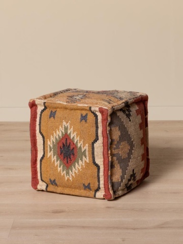 Puf kilim cubic pentru picioare, din bumbac și lână, multicolor, 45,5 x 45,5 x 45,5 cm, „Tikana” - Img 6