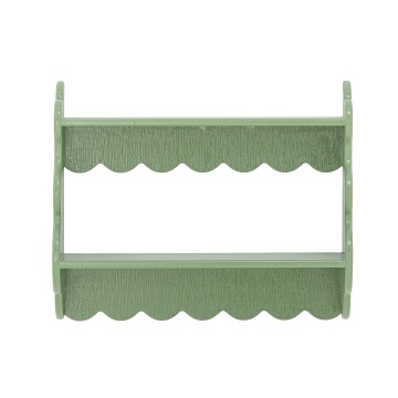 Raft vintage din lemn masiv verde, cu bordură decorativă, „Salla", 49,5 x 15 x 40,5 cm