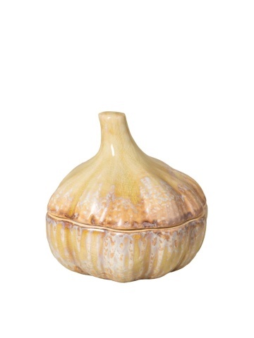 Recipient din ceramică artizanală natur cu capac, formă de usturoi, 10,5 × 10 cm, „Garlic"
