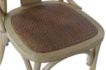Scaun cu brațe dining din lemn masiv de ulm cu șezut împletit din rattan, 57×46×78 cm, „Brasserie" - Img 6