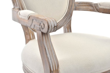 Scaun cu brațe dining din lemn sculptat tapițat cu stofă bej, 56×48×96 cm, „Elysée" - Img 2