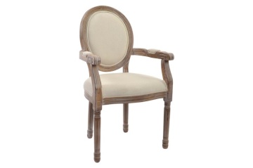 Scaun cu brațe dining din lemn sculptat tapițat cu stofă bej, 56×48×96 cm, „Elysée" - Img 2
