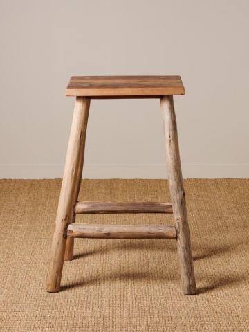 Scaun de bar din lemn reciclat, maro, cu picioare din crengi decojite și traverse rotunde, 74 x 53 x 40 cm, „Noé” - Img 4