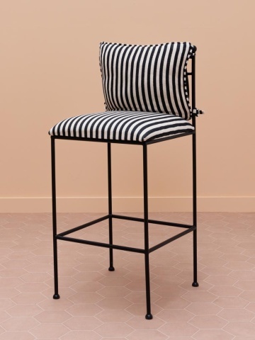 Scaun de bar înalt din metal și bumbac, negru, cu model abstract pe spătar și perne în dungi, 110 x 47 x 47 cm, „Palm Springs” - Img 5