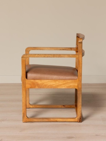 Scaun de dining din lemn de mango natur cu șezut din piele naturală și finisaj rotunjit, 84×43×56 cm, „Kalua" - Img 5