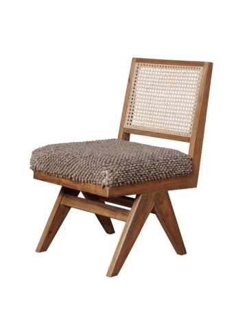 Scaun dining împletit din lemn de mango, trestie și textil, bej, cu spătar cannage, șezut tapițat și picioare în V, 85 x 50 x 55 cm, „Edda”