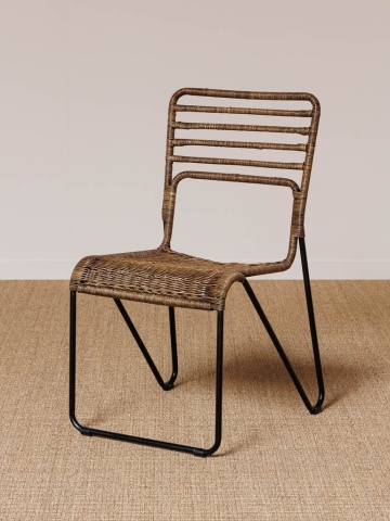 Scaun dining împletit din ratan și metal, maro, cu spătar în bare orizontale și picioare negre, 87 x 42 x 49 cm, „Veracruz” - Img 6