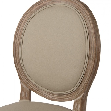 Scaun dining shabby chic, cu spătar oval, bej, stofa, lemn masiv, 48x46x96 cm - Img 4