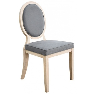 Scaun dining tapițat French Country din lemn de fag și stofă, gri, cu spătar oval medalion, finisaj patinat, 97 x 55 x 51 cm, „Medaillon” - Img 2