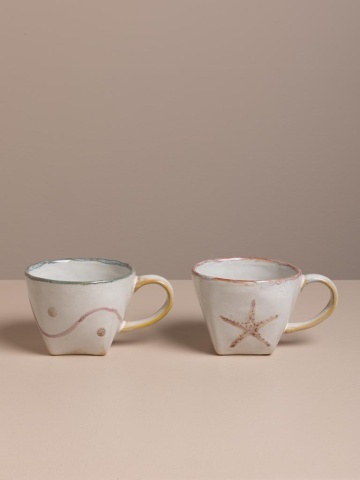 Set 2 cești de cafea din gresie ceramică, H7 cm, "Marine" - Img 4