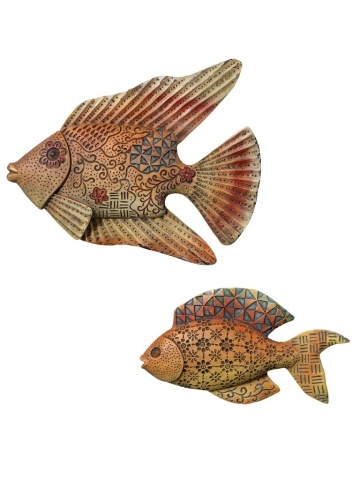 Set 2 decorațiuni de perete pește din rășină, design tribal, H25,5 cm