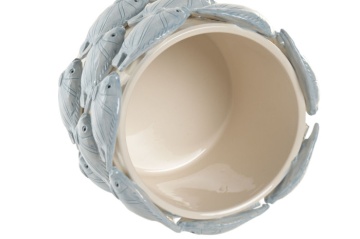 Set 2 ghivece decorative ceramice stil mediteranean, cu model pesti albastru coral , "Boca" - Img 4