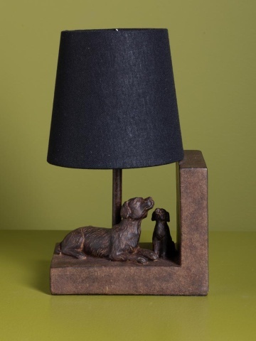 Set 2 lămpi de masă din bumbac negru, cu structură din rășină maro în formă de câine, finisaj patinat, 28×31×13 cm, „Compagnon" - Img 2