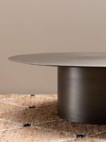 Set 2 măsuțe de cafea rotunde din metal, gri, cu bază cilindrică și muchie aurie, finisaj periat, 35 x 120 cm, „Calgary” - Img 3