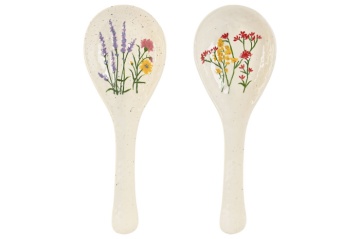 Set 2 suporturi pentru lingură din porțelan cu motive florale, 10×27,5×2,7 cm, „Bloom"