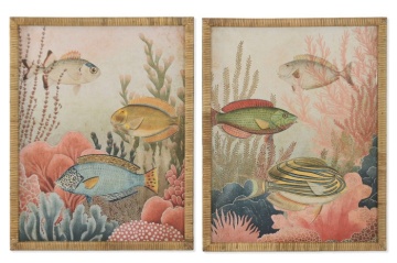 Set 2 tablouri decorative cu motive marine și ramă din sticlă și rattan, 55×2,5×70 cm, „Fondo Marino" - Img 2