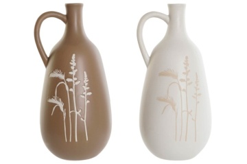 Set 2 vaze ceramice în formă de ulcior cu motive botanice, 15×14×30 cm, „Hierba" - Img 2