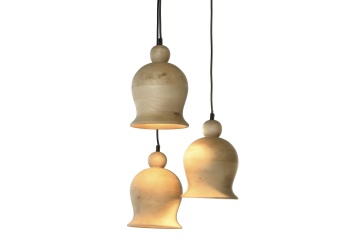 Set 3 lustre suspendate din lemn de mango, negru și natur, 110 x 38 cm, „Creil”