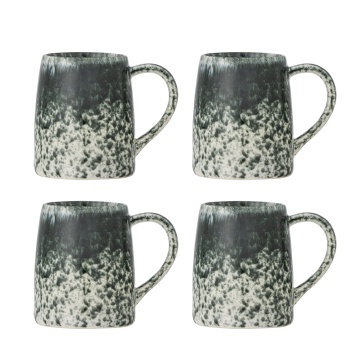 Set 4 căni din ceramică artizanală, cu decor marmorat verde smarald și alb, finisaj lucios, „Winnie", 9 x 10 cm
