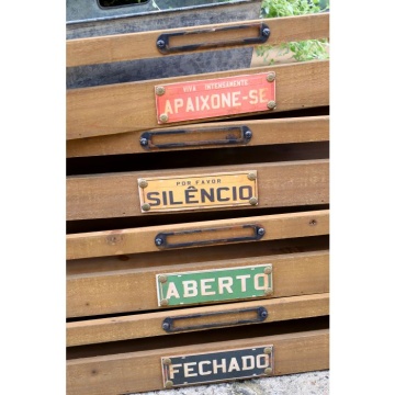 Set 4 tăvi din lemn cu mânere metalice și plăcuțe cu text, "Tienda" - Img 4