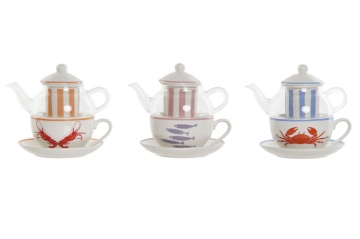Set ceainic și cană din sticlă și porțelan cu motive marine, 250 ml, 16,5×13,5×14 cm, „Aigua"