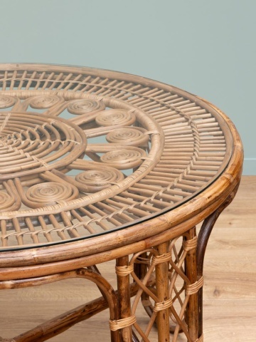 Set dining cu masa rotunda si 4 scaune din rattan , "Mandala" - Img 5