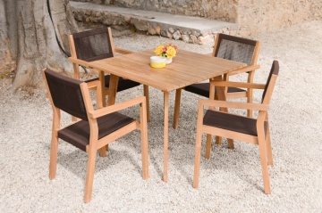 Set dining exterior din lemn de tec și frânghie, masă și 4 scaune, 5 piese, finisaj natural, „Terrawood” - Img 2