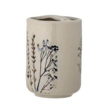 Set dispenser săpun lichid și pahar din ceramică cu flori de câmp aplicate manual, D8×H11/D8×H18 cm, „Bea" - Img 3