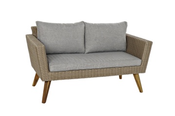 Set lounge exterior din rattan sintetic și structură din lemn și oțel cu canapea, 2 fotolii, masă și perne, finisaj bej-gri, „Zahara - Img 11