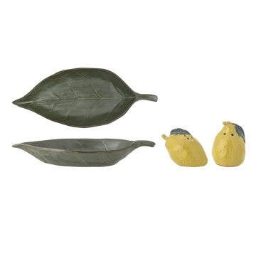 Set solniță și pipernița din ceramică galbenă în formă de lămâi, cu tavă în formă de frunză, 25,5×8,5×11 cm, „Limone" - Img 2