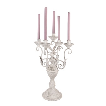 Sfesnic 5 lumanari, alb, din metal, cu aspect vintage, Ø29x58 cm - Img 2