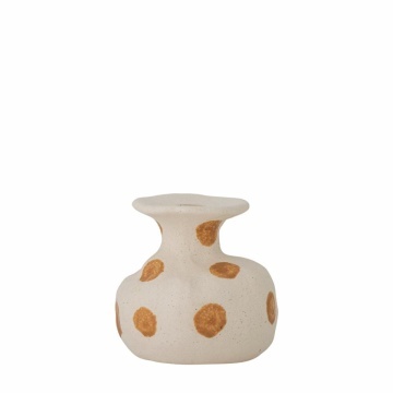 Sfeșnic din ceramică, natur, formă rotunjită cu dungi verticale texturate, glazură reactivă, 10 x 10,5 cm, „Byron”