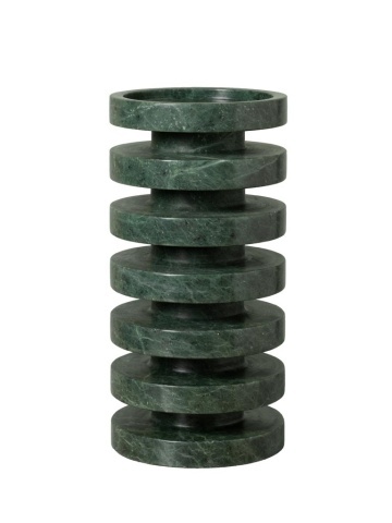 Sfeșnic din marmură verde cu textură naturală, discuri circulare suprapuse, finisaj glazurat, 20×10 cm, „Pilier"