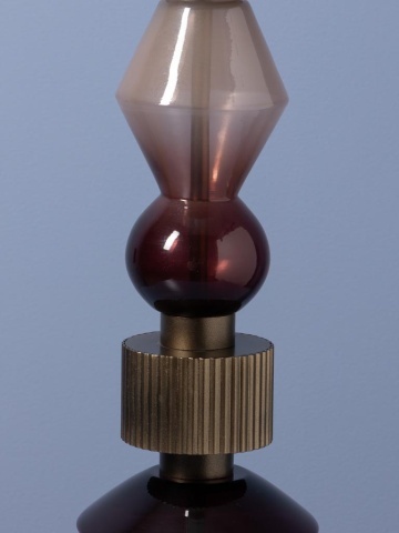 Sfeșnic din sticlă și metal, vișiniu-auriu antichizat, structură sculpturală etajată, finisaj patinat, 37×14 cm, „Astrolab" - Img 6