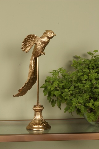 Statuetă decorativă din polirășină, auriu, pasăre pe suport, 49,5 x 24 x 18 cm, „Phénix” - Img 2