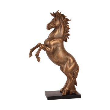 Statuetă decorativă din polirășină, bronz, cal ridicat pe picioarele din spate, pe soclu negru, finisaj antichizat, 43,5 x 23,5 x 10 cm, „Eclipse”