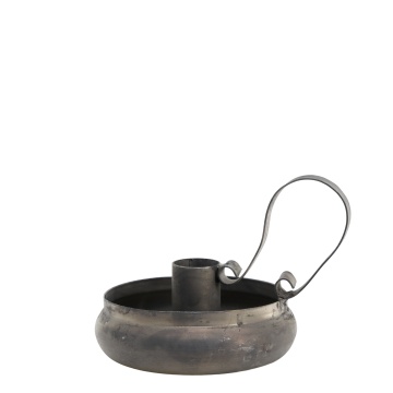 Suport de lumanare, argintiu, din metal, aspect antichizat, H12cm