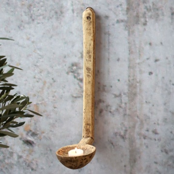 Suport de lumanare, din lemn reciclat, de perete, H37cm, Grimaud - Img 2
