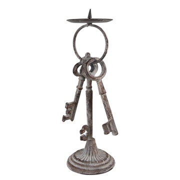 Suport de lumanare, gri, din metal, aspect vintage, H33 cm - Img 2