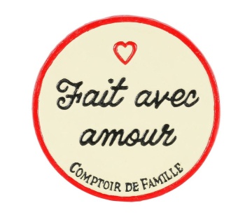 Suport din fontă pentru vase fierbinți „Fait avec amour” – ivoire și roșu, Ø24 cm - Img 1