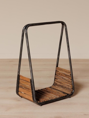 Suport lemne de foc din metal și lemn de mango reciclat, natur, cu cadru în A, 70 x 49 x 32 cm, „Cheyenne” - Img 3