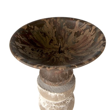Suport lumanare, bej, din lemn si metal, aspect vintage, H51 cm - Img 3