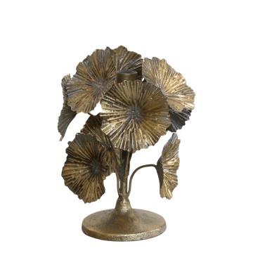 Suport lumanare, cu flori din alama antichizata, aspect vintage, D14 cm