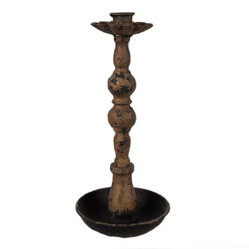Suport lumanare, negru, din metal, aspect vintage, H25 cm